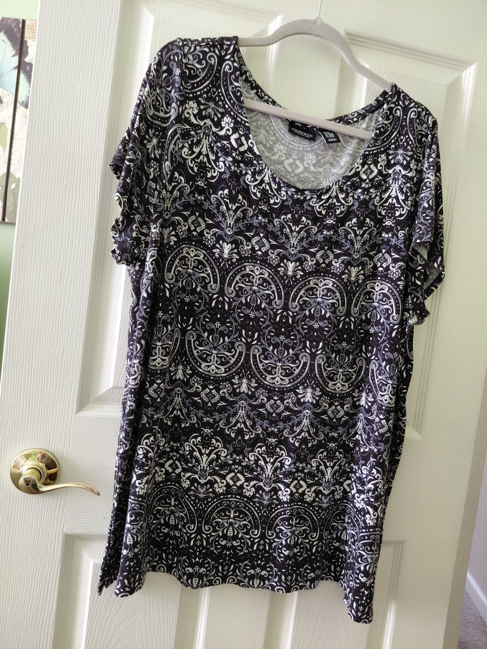 Jones New York Black and White Printed Short-Sleeve Tunic
